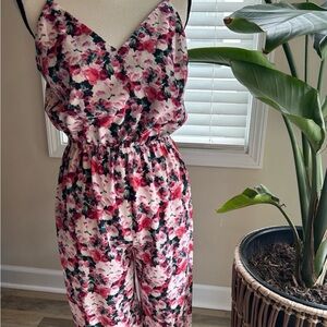 Floral red an pink vneck Jumpsuit/romper